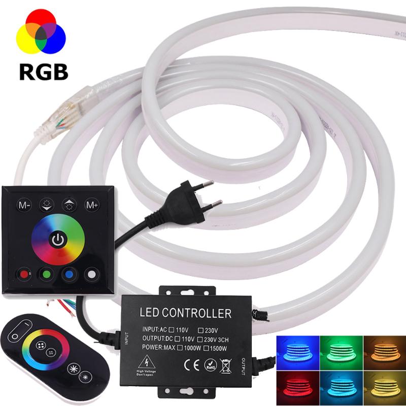

Strips Touch Control RGB Neon Strip EU 220V 240V IP67 Waterproof Ribbon Flexible Tape Light Lamp LED