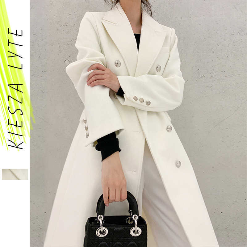 

White Woolen Overcoat Women long Autumn Winter Thick Double-Breasted Wool Coat Female Runway Fashion 210608