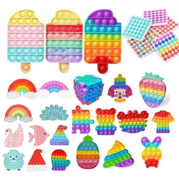 

Rainbow Push Fidget Toy Sensory Push Bubble Fidget Sensory Autism Special Needs Anxiety Stress Reliever for Office Fluorescen Stock