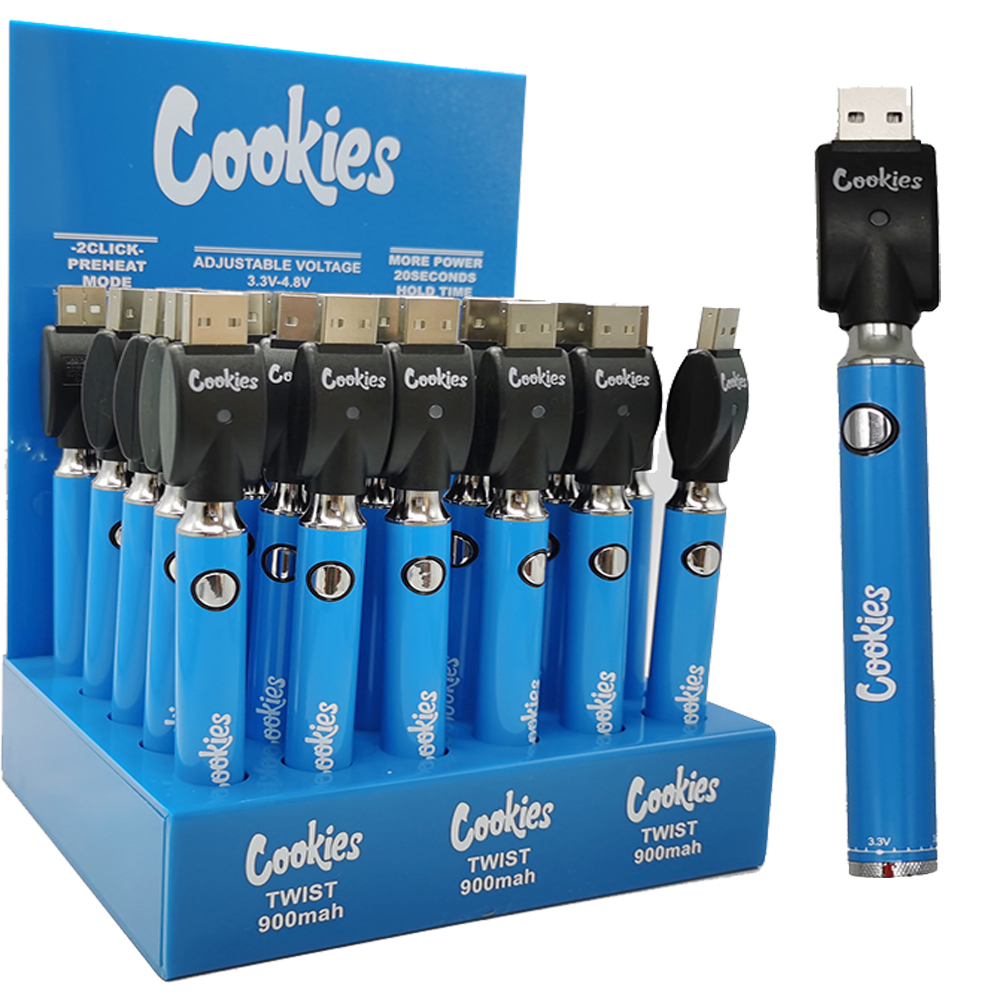 

Cookies Twist Vape Battery Preheating 510 thread Vapes Pen E Cigarettes Batteries 900mah Rechargeable Adjustable Voltage Vaporizer Pens USB Chargers, Random color delivery