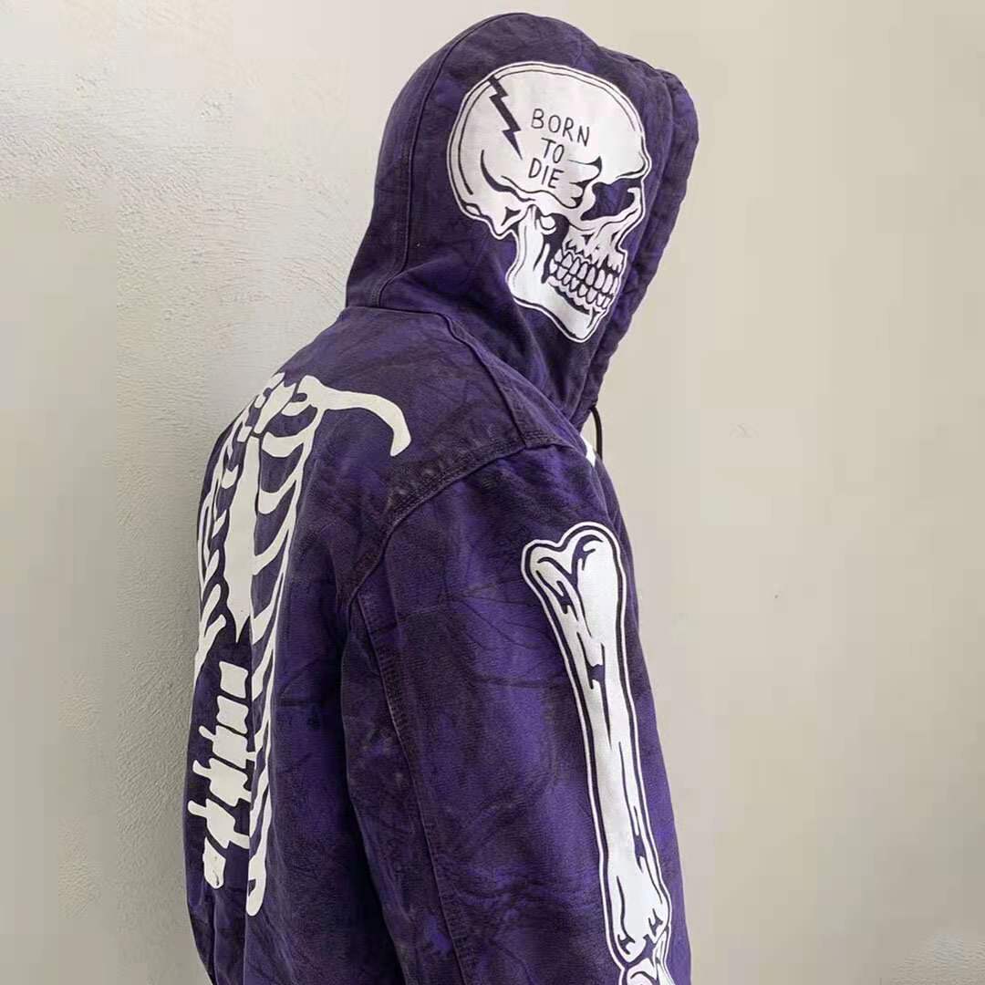 purple skeleton zip up moletom com capuz