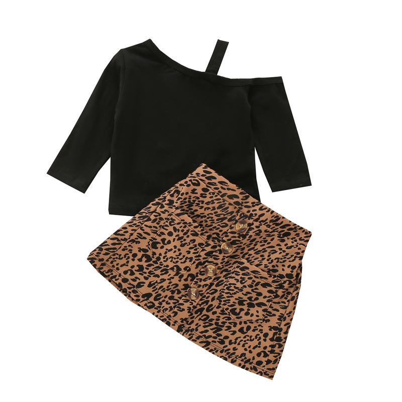

Clothing Sets 0-24M Fashion Toddler Baby Girls Clothes Solid Long Sleeve Off Shoulder Pullover Tops Leopard Print Short Skirt 2pcs, White