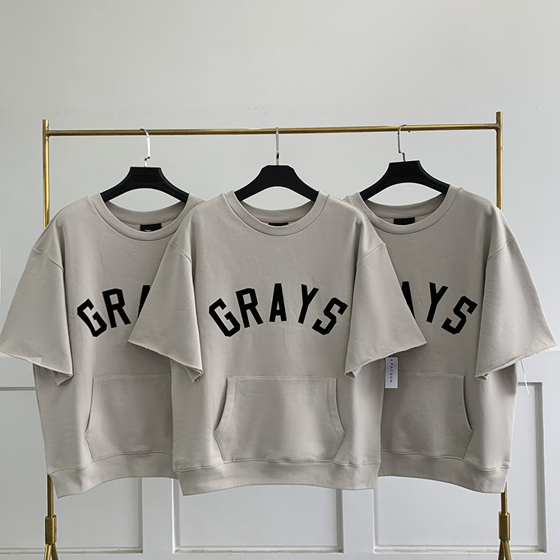 

21SS Designer Main Line High Street Grays T-shirts Fleece Logo Tryckt halv ärm Män och Kvinnors Hoodie Loose Oversize Tops, Jak pic.