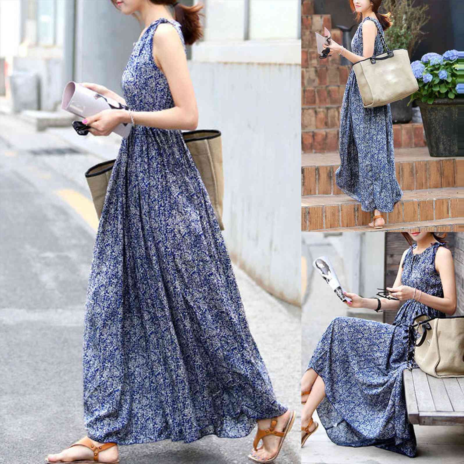 

flower printed summer casual womens dresses plus size robe femme sundress hollow out sleeveless dress, Black;gray