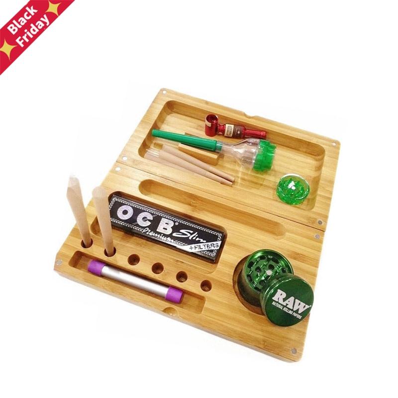 

12*13cm*2 Bamboo Wooden Folding Magnetic Tobacco Joint Smoking Table Paper Rolling Trays Pipes