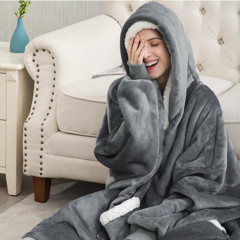 Winter Blanket Long Warm Womens Sweatshirt TV Fleece Plush Hooded Oversized With Pocket Sudaderas Mujer