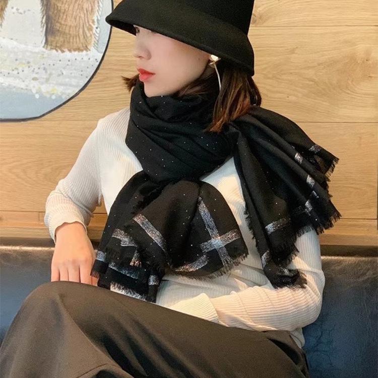 

Scarves High-end Elegant Women's Simple Fashion Star Sequins High Quality Wool Fine Beard Edge Warm Thin Long Scarf Shawl Wrap