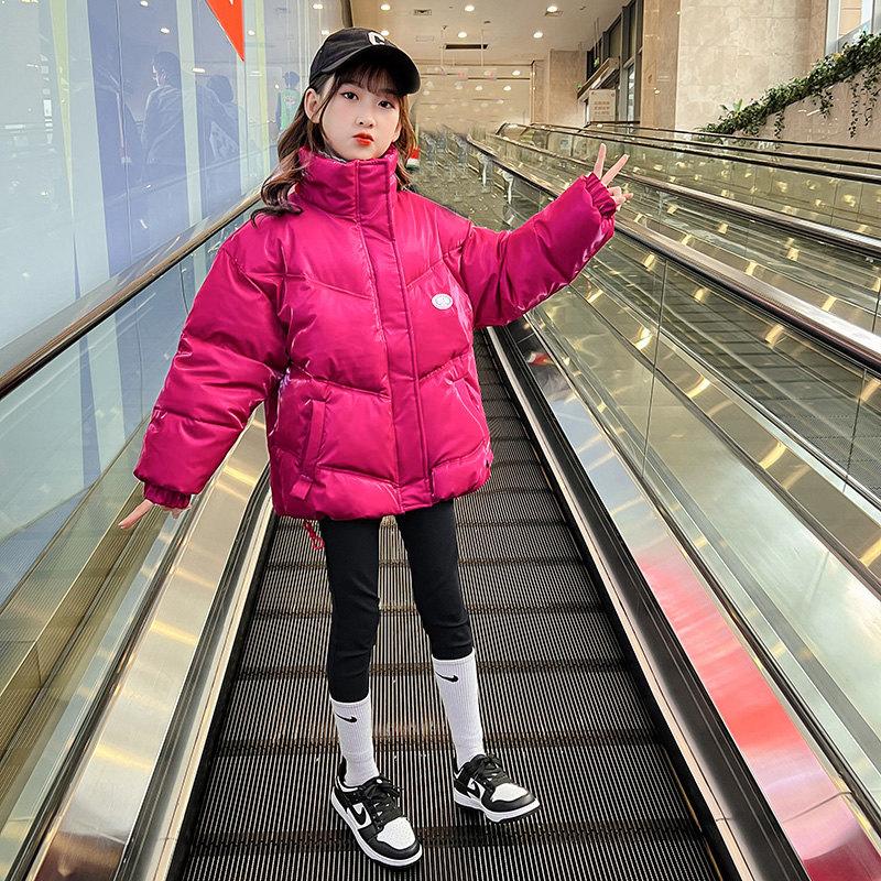 

Down Coat 2021 Girls Winter Thick Korean Style Stand Collar Warm And Windproof Fashionable Cotton Jacket Shiny Children Clothes, Blue;gray