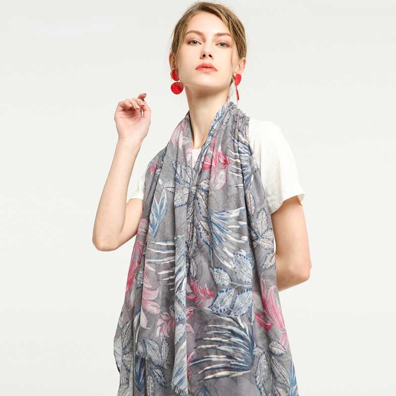 

Scarves 2021 Women's Scarf Style Satin Hijab Printed Fallen Leaves Bandana Bronzing Cotton Snud Female All-match Pattern Shawl, Blue;gray