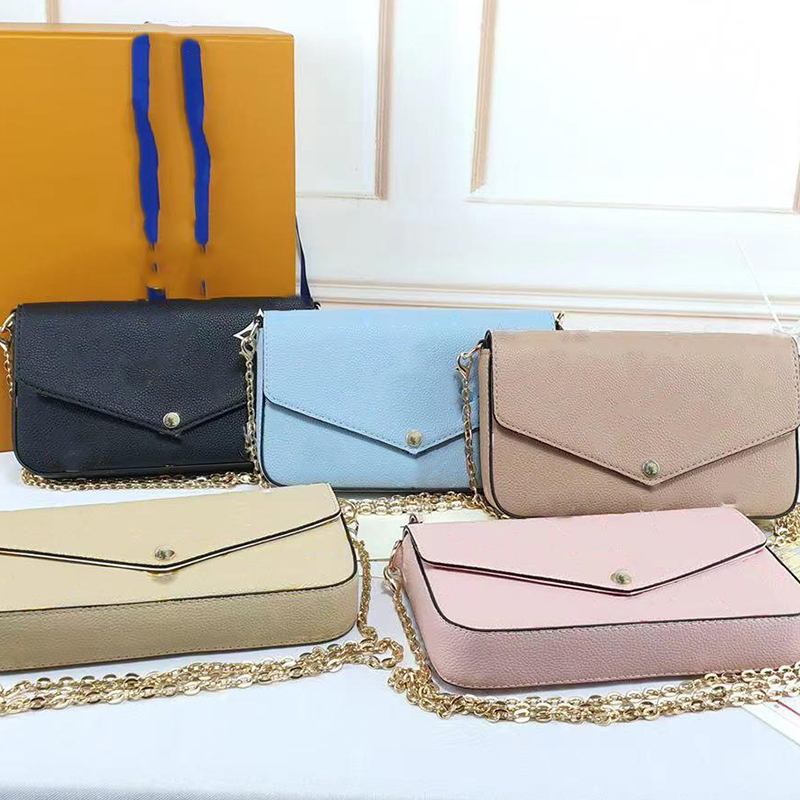 

High Quality 2021 Luxurys Designers Bags Handbag Purses Woman Fashion Clutch Purse By The Pool Monogrames Multi Pochette Felicie Chain Bag With Box DustBag, Blue