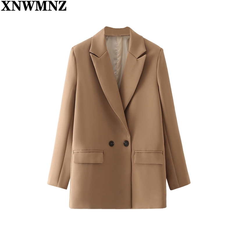 

Women Khaki Blazer Coat Vintage Notched Collar Pocket Fashion Female Casual Chic Tops double-breasted blazer jacket 210520, Turquoise