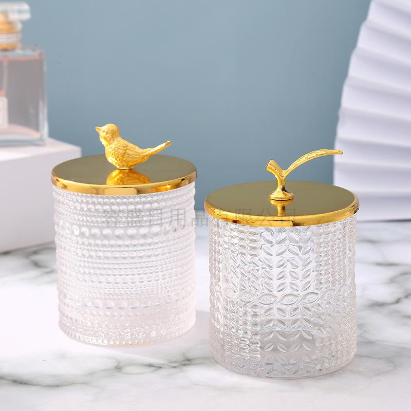 

Storage Bottles & Jars Transparent Glass Bird Jar With Lid Jewelry Box Candle Bottle Home Embossed Pattern Candy Snack