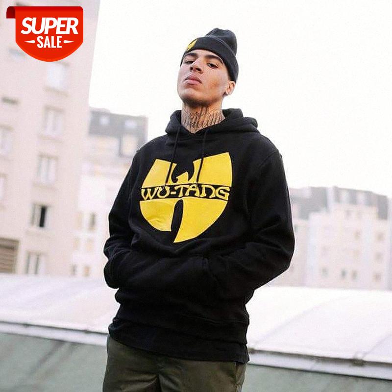 

American retro high street hiphop rap Wutang hooded sweater plus velvet padded hoodie teenager pullover #XB4r, Yellow