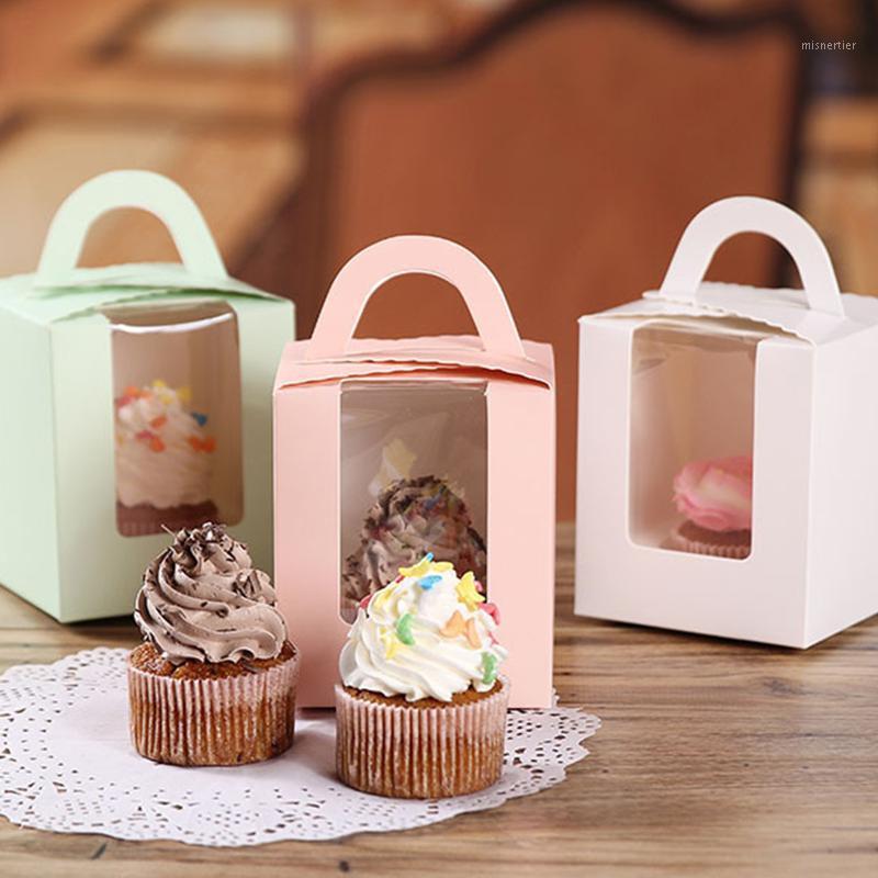 

Gift Wrap 50pcs Cupcake Box With Window And Handle Cake Carrier Small Container For Bakery Wedding Party Birthday Supply Sale