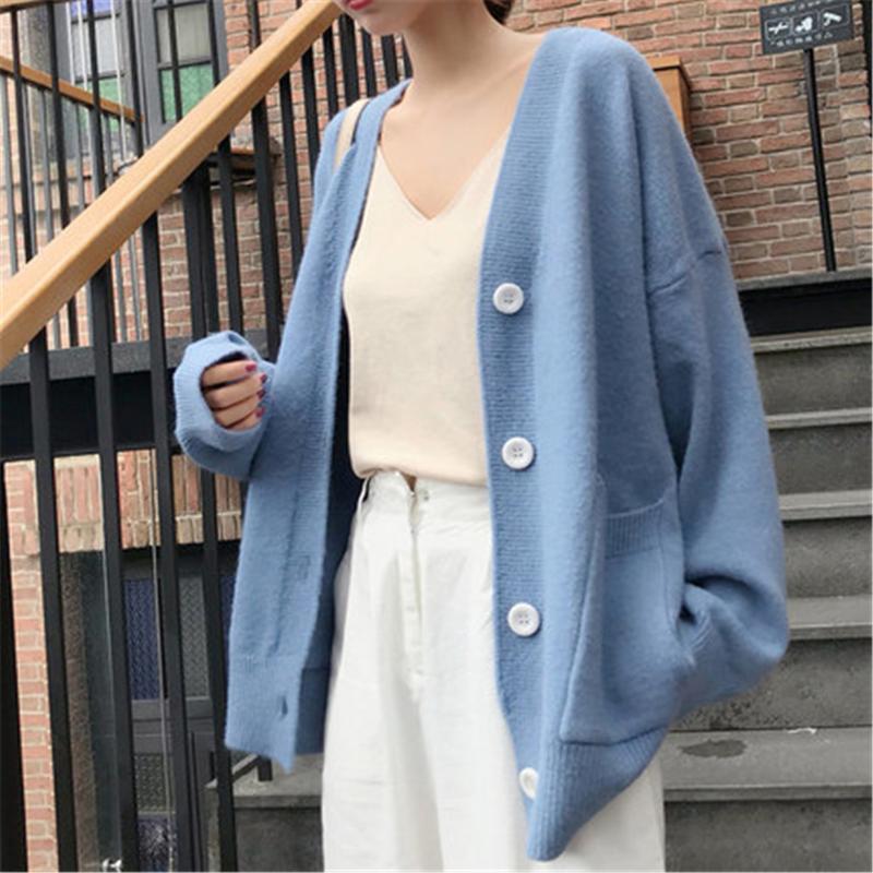 

Women's Knits & Tees 2022 Knitted Sweater Cardigan Casual Women Solid Elegant Winter Jumper Korean Oversized Cardigans Cashmere Coat PZ3459, White