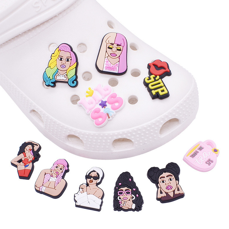 

100pcs Women Singer Croc Charms Fro Shoe Decorations Accessories Clog Wirstband Charm Buttons Birthday Gift for Girls, White;pink