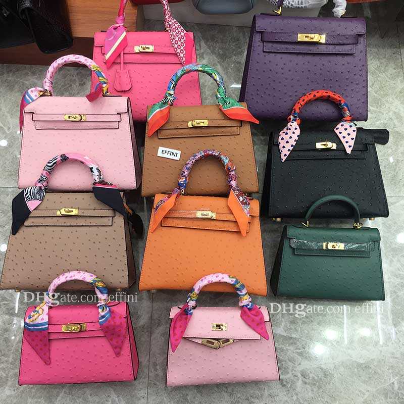 Luxurys Tote Ostrich Embossed Designer Tote Bag Handbag Purse Womens Effini Fashion Handbags Purses Genuine Leather Cross Body Bags