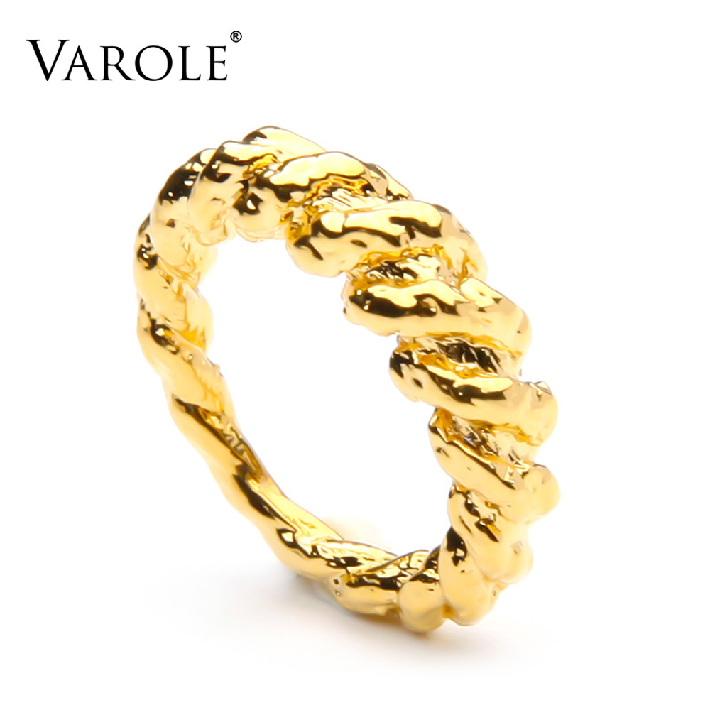 

VAROLE Rough Twisted Lines Minimalist Ring Gold Color Simple Finger Rings For Women Fashion Jewelry Accessories Anillos Mujer