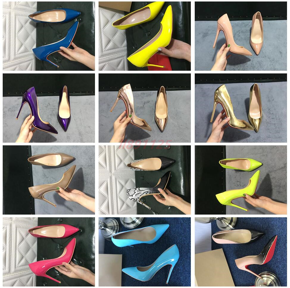 

Luxury Designer Top Quality Women Shoes Red Bottoms High Heels Sexy Pointed Toe Red Sole 8cm 10cm 12cm patent leather comes in many colors Pumps Wedding Dress Shoes, Extra box
