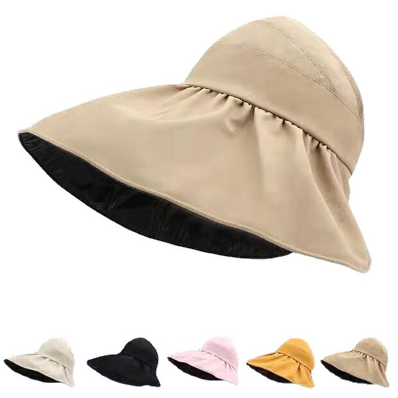 

Sun protection hat Fisherman hat Korean version face cover summer big eaves sun shade beach outing outdoor space top folding sunhats, Black