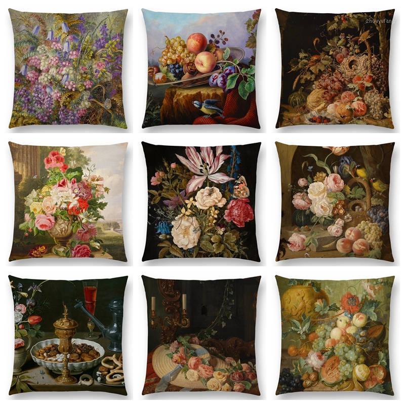 

Cushion/Decorative Pillow Classical Flowers And Plants Still Life Floriculture Vase Leaf Fruits Oil Painting Art Cushion Cover Sofa Throw Ca