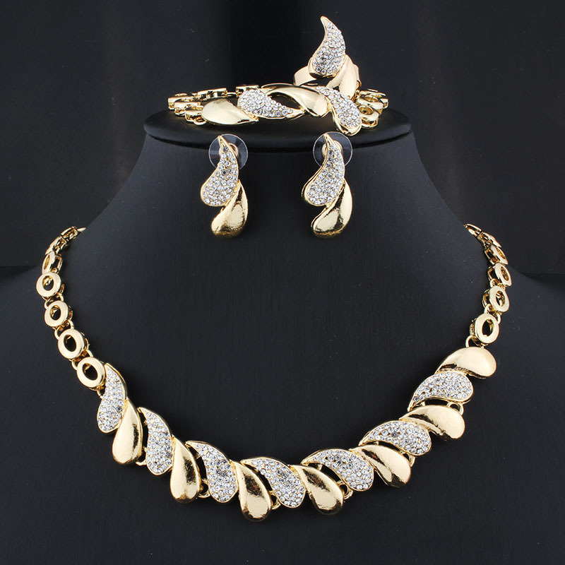 

Fashion Women African 18 K Gold Plated Necklace Earrings Set Party Bridal Wedding Accessories Jewelry Set 347 B3