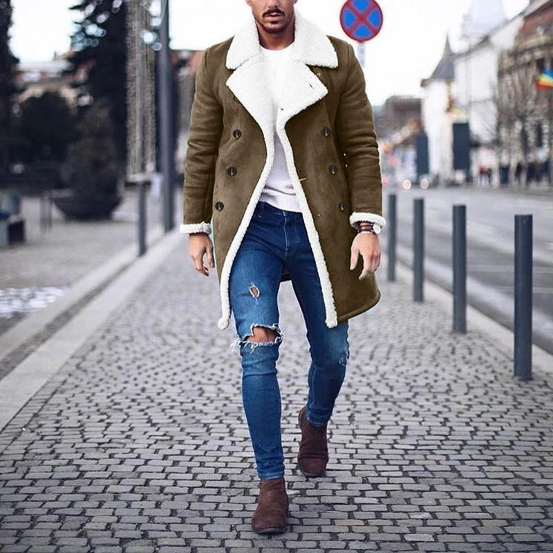 

Men's Jackets 2022 Men Winter Warm Shell Jacket Turndown Neck Softshell Soft Windbreakers High Quality Fashion Man Long Wool Fur Coat #40, Khaki