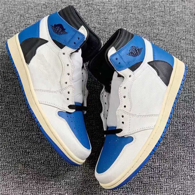 

2021 Newest Authentic 1 Travis Scotts Fragment Man Athletic Shoes High Low OG 1s SP TS Cactus Jack Military Blue Sports Sneakers With Box