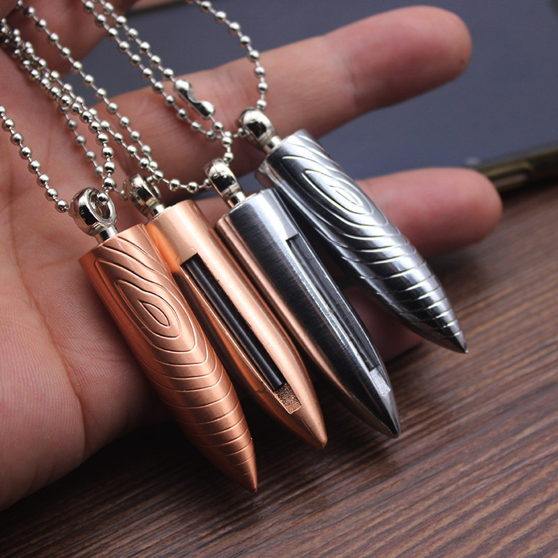

Creative Kerosene Warrior Bullet Necklace Ten HY668 Metal Wolf Lighter Waterproof Portable Outdoor Thousand Matches Wholesale Unggx, Silver