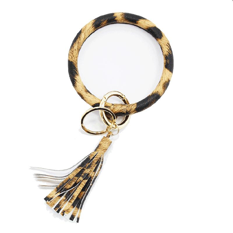 

Keychains Leopard Keychain PU Leather Bracelet For Women Fashion Wristlet Tassel Bangle
