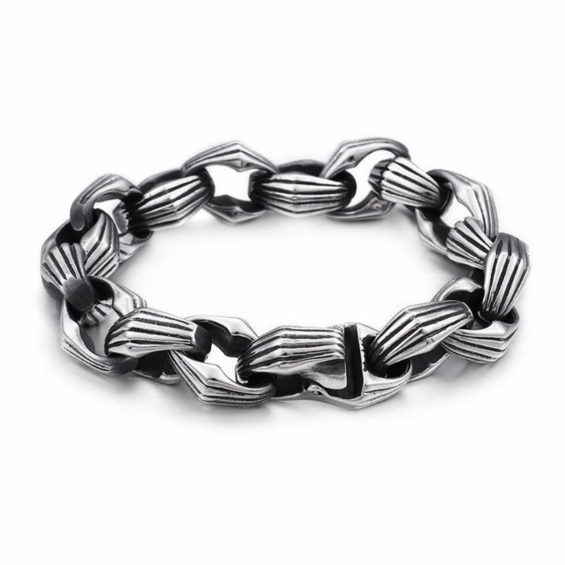 

Charm Bracelets Punk 22cm Link Chain For Men Stainless Steel Irregular Geometric Pattern Hand Wrap Bracelet Jewelry