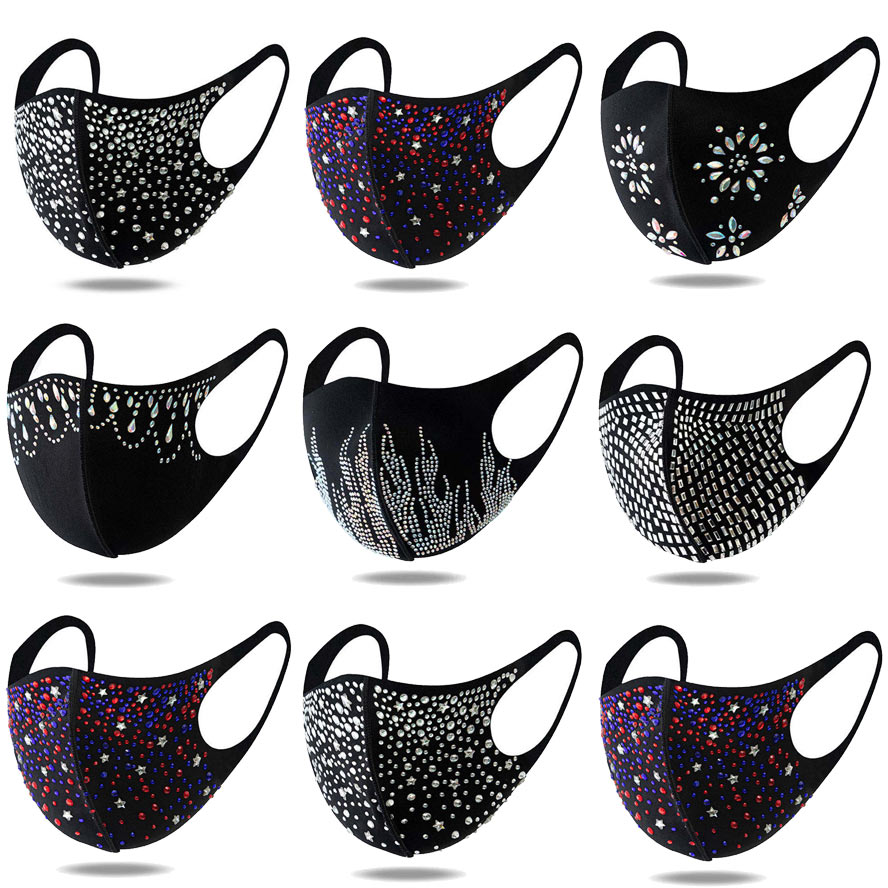 

Rhinestone face mask designer black blingbling Sequin Cotton masks for women men adult dustproof anti Haze facemask in stock