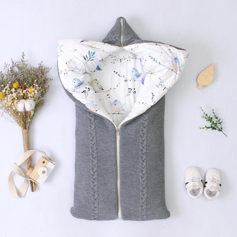 Baby Sleeping Bag Envelopes Winter Infant Stroller Sleepsacks Solid Tthick Warm for Newborn Swaddle Wrap 75*35cm Knitted Blanket-image-701031543