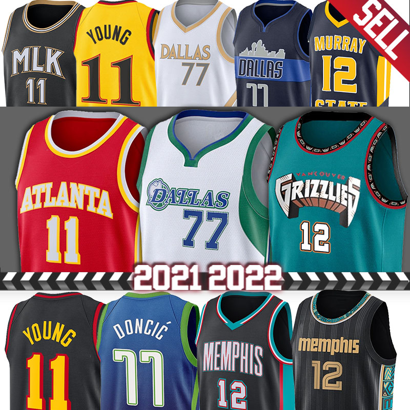 

Doncic Young Morant Basketball Jerseys 12 Ja 11 Trae 77 Luka Memphi Grizzlie Atlantas Hawk 2021 2022 Men Stitched Jersey