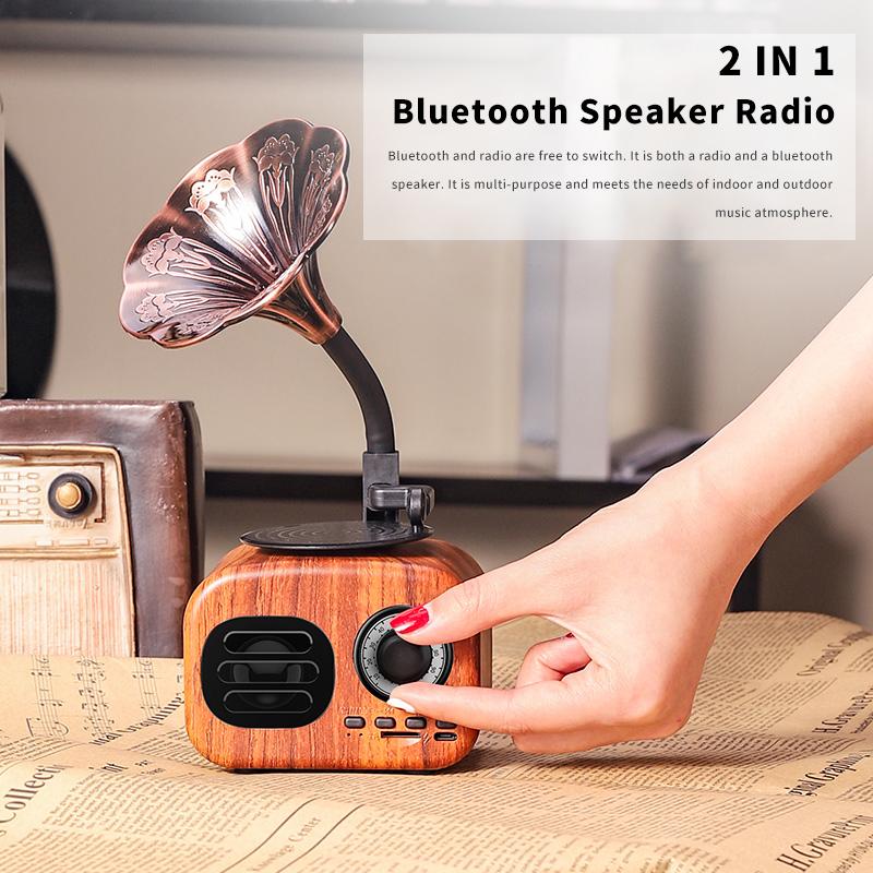

Portable Speakers Creativity Bluetooth Speaker Retro Wood Box Wireless Mini Outdoor For Sound System FM Radio Music MP3 Subwoofer