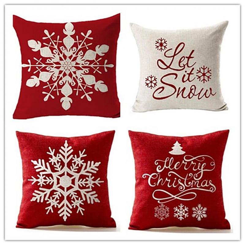 

Christmas Decorations Merry Pillow Case Snowflake Cushion Cover Gifts Flax For Sofa Home Office Living Throw Room Car