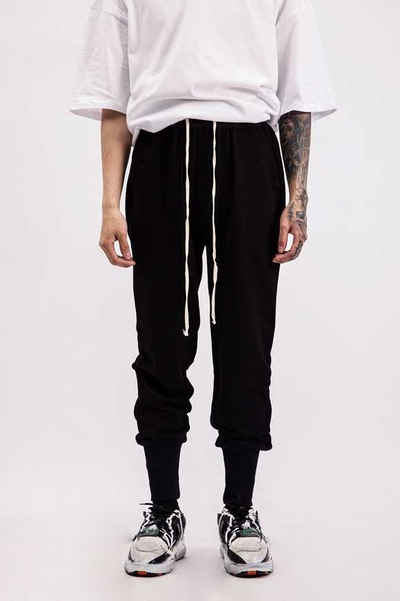 

Designer brand Ins super fire dark solid plain color versatile hanging KANYE crotch trendsetter men' ro style Rick casual Leggings guard pants, Black