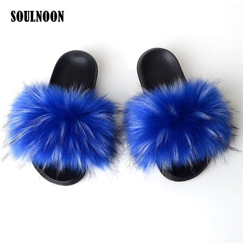 

Slippers Women Faux Fur Indoor Flat Furry Slides Warm Plush Winter Female Cute Casual Sandals Fluffy Home Flip Flops, Black