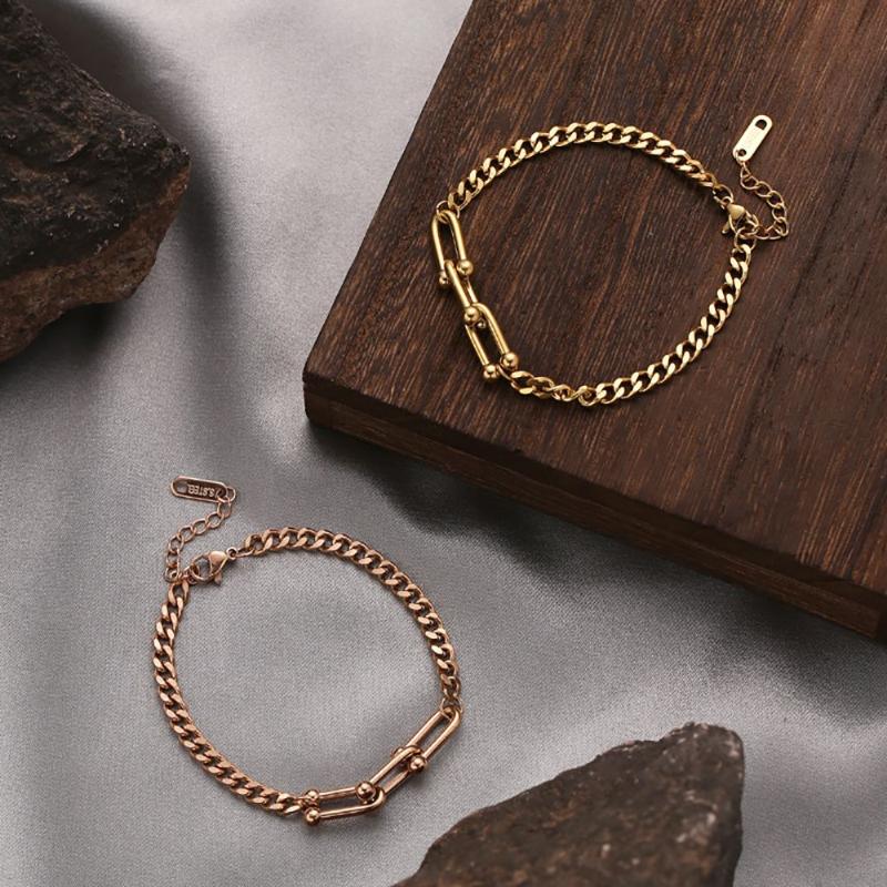 

Charm Bracelets Titanium Steel Chunky Chain Bracelet Splicing Bangles Unisex Hip Hop Cool Style Wristband Fashion Jewelry Accessories, Golden;silver
