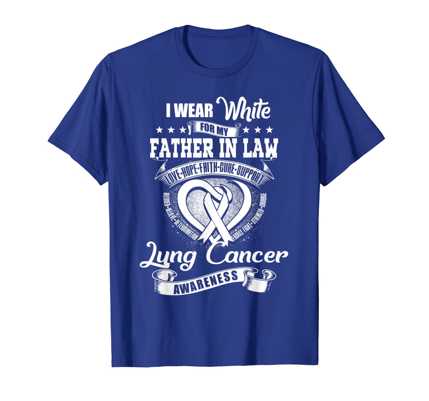 

i wear white for my father in law lung cancer awareness tee, White;black