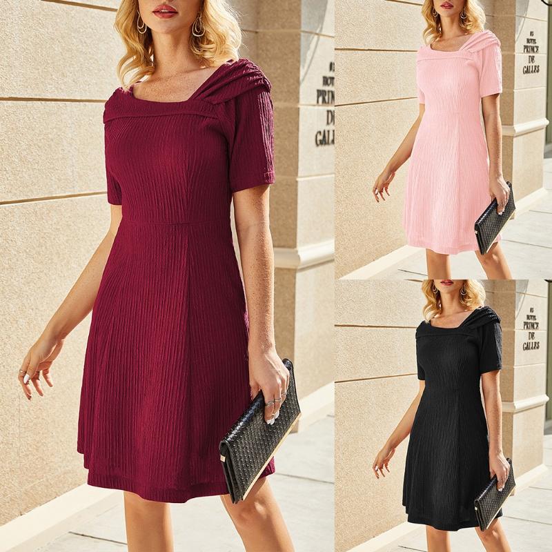 

Dresses For Women 2021 Vestido De Mujer Summer Dress Fashion Sexy O-Neck Solid Color Regular Short Sleeve Casual, Black;gray