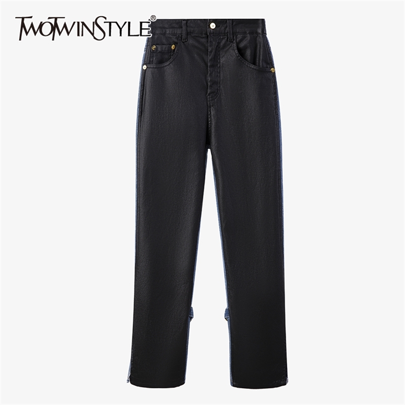 

Hit Color Patchwork Chain Jeans For Women High Waist Straight Vintage Casual Denim Pants Female Fashion Clothes 210521, Aspicture