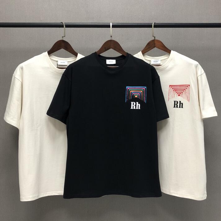

Men Women RHUDE T-shirt top cigarette BOX PERSPECTIVE TEE Vortex short sleeve HARDCORE HAPPINESS print High-quality temperament, Black