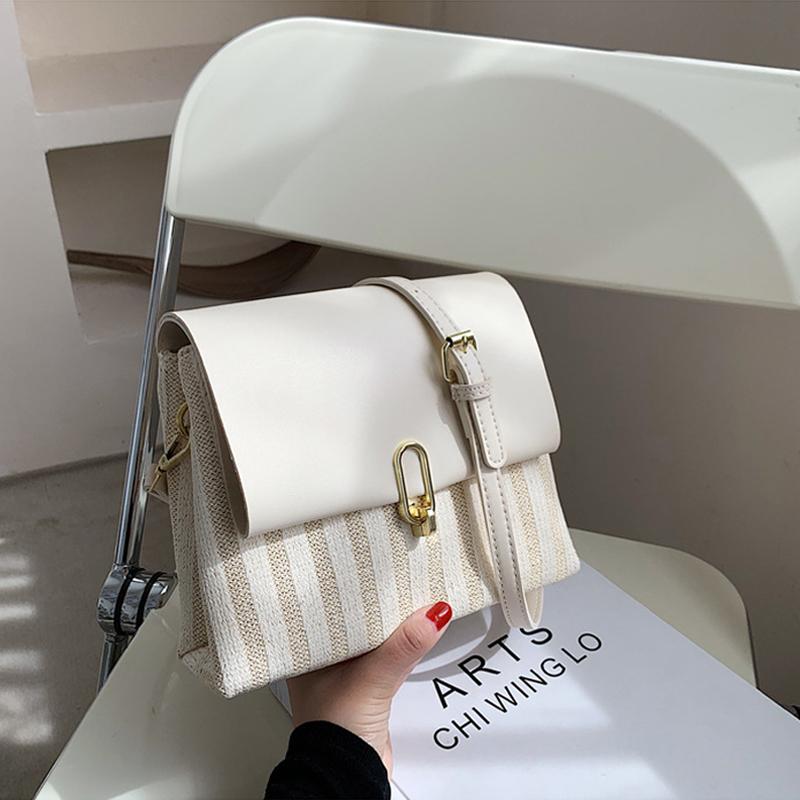 

Evening Bags White Crossbody For Women 2021 Designer Handbags Summer Weave Flap Small PU Leather Shoulder Messenger Colorful, Black