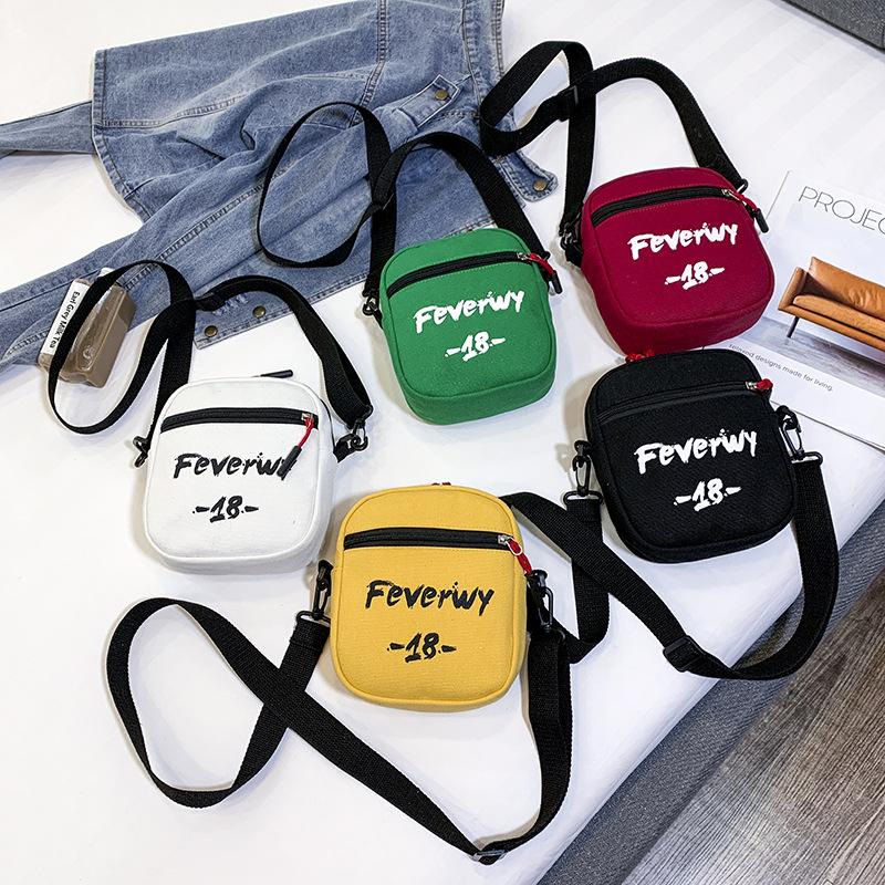 

Evening Bags Mini Letter Print Canvas Bag Women's Shoulder Portable Messenger Coin Purse Student Storage Casual Handbag, Black
