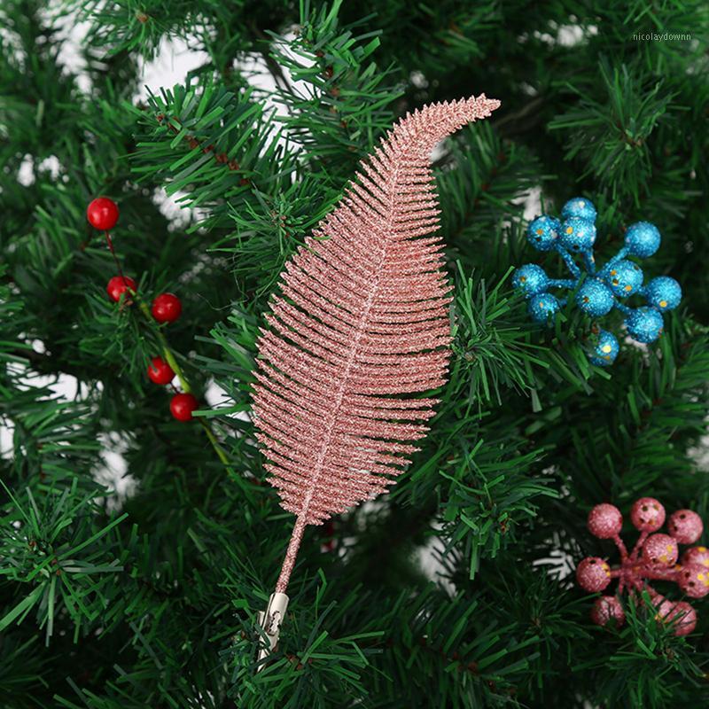 

Christmas Decorations 20cm Glitter Leaf With Clip Tree Ornament Year's Decor Gold Silver Color Feather Bauble Xmas Pendants