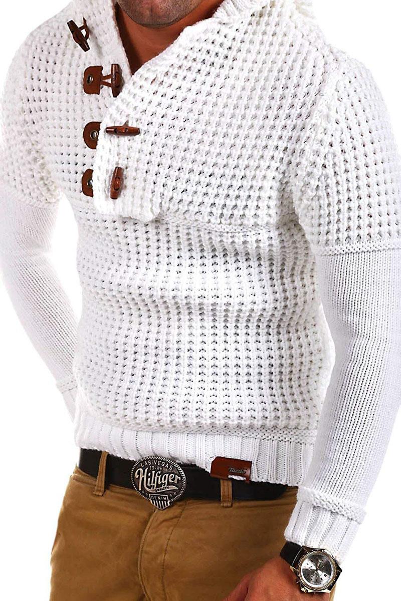 

Fashionable Mens Winter 3XL Sweater Thick Pullovers Big Size Warm Hooded Punk Style Button Sweaters, Ink green