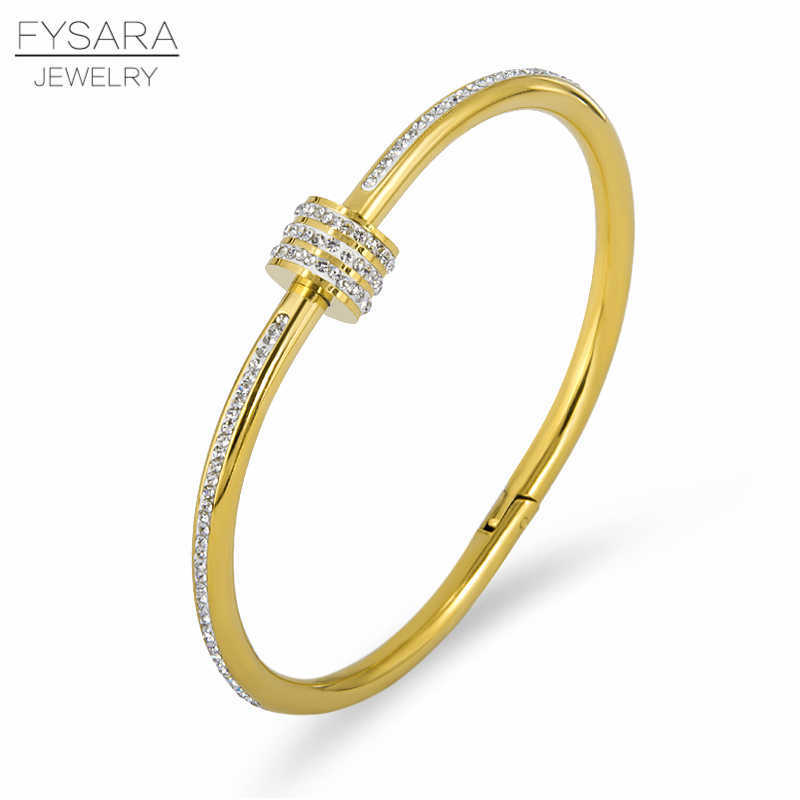 

Fysara Luxury Lover Screw Bangles for Women Fashion Jewelry Cubic Zirconia Full Crystals Nail Bangles Charm Jewelry Q0717