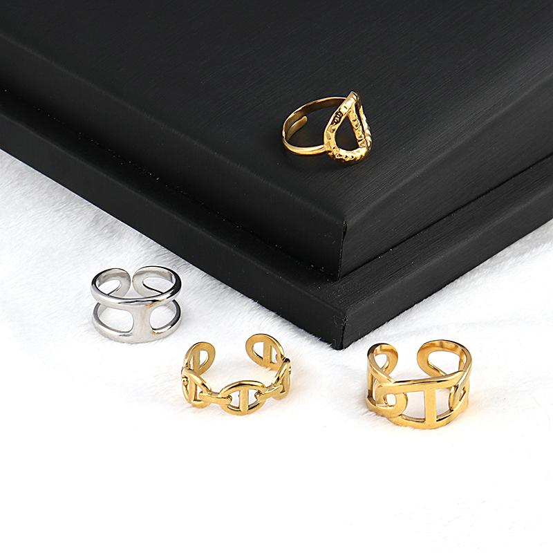

Cluster Rings Punk Stainless Steel Women Letter Ring Chain Open For Geometric Jewelry Gifts Wholesale