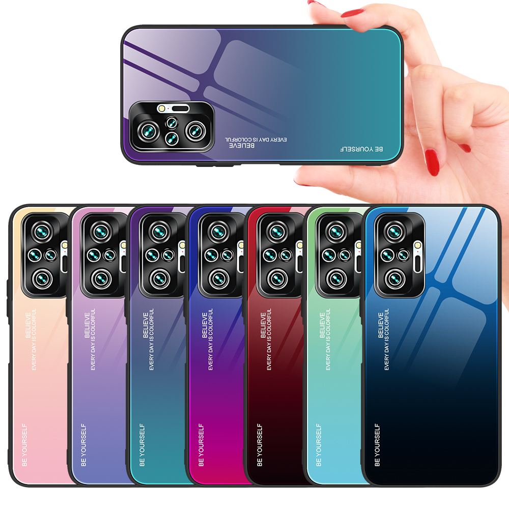 

Ultra Slim Thin Gradient Smooth Tempered Glass Cases For Xiaomi Redmi Note 10 Pro K40 9 POCO M3 X3 NFC Note9S Mi 11